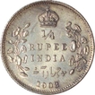 Silver Quarter Rupee Coin  of King Edward  VII of Calcutta Mint of 1908.