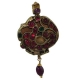 Peacock Gold Pendant Studded with Red Burmese Rubies of Emeralds and White Sapphires.