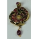 Peacock Gold Pendant Studded with Red Burmese Rubies of Emeralds and White Sapphires.