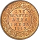 Bronze One Quarter Anna Coin of King George V of Calcutta Mint of 1913.