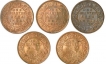 Bronze One Quarter Anna Coins  of Kiing Edward VII and King George V of Calcutta and Bombay Mint of Different Year.