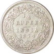 Silver  Quarter Rupee Coin of Victoria Queen of Bombay Mint of 1874.