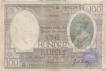 Rare Hundred Rupees Bank Note of King George V of signed by J W  Kelly of 1930.