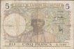 Five Francs Bank Note of French West Africa of 1935.