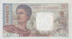 Twenty  Francs Bank Note of Banque de L Indochine Noumea of New Caledonia of Spain of 1963.