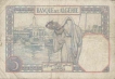 Five  Francs Bank Note of Algeria of Tunisie.