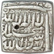 Silver Square Rupee Coin of Akbar Out of Flan Mint.