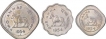 Cupro Nickel Half Anna One Anna and Two Annas Coins of Bombay Mint of Republic India of the Year 1954.