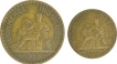 Brass One Francs and Half Francs Coins of France.