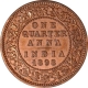 Copper One Quarter Anna Coin  of Victoria Empress of Calcutta Mint of 1898.