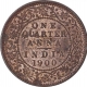 Copper Quarter Anna Coin of Victoria Empress of Calcutta Mint of 1900.