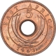 Copper Five Cents Coin of Queen Elizabeth The Second of East Africa.