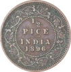 Copper Half Pice Coin of Victoria Empress of Calcutta Mint of 1896.