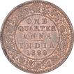 Copper  Quarter Anna Coin of Victoria Empress of Calcutta Mint of 1899.