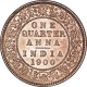 Copper Quarter Anna Coin of Victoria Empress of Calcutta Mint of 1900.