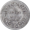 Silver Quarter Rupee Coin of Victoria Empress of Calcutta Mint of 1887