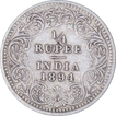 Silver Quarter Rupee Coin of Victoria Empress of Calcutta Mint of 1894.