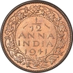 Bronze One Twelfth Anna Coin of King George VI of Bombay Mint of 1941.