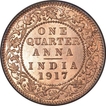 Bronze One Quarter Anna Coin of King George V of Calcutta Mint of 1917.