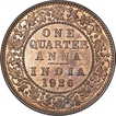 Bronze One Quarter Anna Coin of King George V of Bombay Mint of 1926.