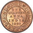 Bronze One Quarter Anna Coin of King George V of Bombay Mint of 1930.