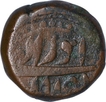 Copper Two Tanki Coin of Akbar of Agra Mint.