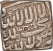 Silver Square One Rupee Coin of Akbar of Kalima Type.