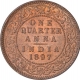 Copper One Quarter Anna Coin of Victoria Empress of Calcutta Mint of 1897.