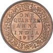 Bronze One Quarter Anna Coin of King George V of Calcutta Mint of 1917.