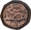 Copper Dam Coin of Akbar of Narnol Mint of Fi Tarikh Type.