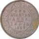 Copper One Quarter Anna Coin of Victoria Empress of Calcutta Mint of  1897.