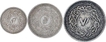 Set of Three Silver Anna Coins of Mir Usman Ali Khan of Haidarabad Farkhanda Bunyad of Hyderabad State.