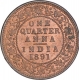 Copper One Quarter Anna Coin of Victoria Empress of Calcutta Mint of 1891.