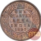 Copper One Quarter Anna Coin of Victoria Empress of Calcutta Mint of 1897.