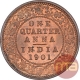 Copper One Quarter Anna Coin of Victoria Empress of Calcutta Mint of 1901.