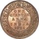 Bronze One Quarter Anna Coin of King George V of Bombay Mint of 1924.