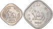 Set of Two Copper Nickel Half Anna  and Two Anna Coins of Republic India.