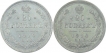 Silver Twenthy Kopek Coins of Nicholas II of Russia.