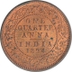 Copper One Quarter Anna Coin of Victoria Empress of Calcutta Mint of 1894.