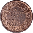 Copper One Quarter Anna Coin of King George V of Calcutta Mint of 1911.