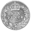 Silver Six Pence Coin of King Edward VII of Great Britain.