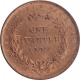 Copper One Quarter Anna Coin of East India Company of Royal Mint of 1858.