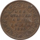 Copper One Quarter Anna Coin of Victoria Empress of Calcutta Mint of 1896.