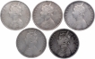 Lot of Five Silver One Rupee Coins of Ganga Singh of Bikaner State.