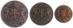 Set of Three Different Denomination Copper Coins of Madras Presidency.