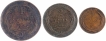 Set of Three Different Denomination Copper Coins of Madras Presidency.