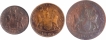 Set of Three Different Denomination Copper Coins of Madras Presidency.