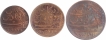 Set of Three Different Denomination Copper Coins of Madras Presidency.