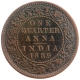 Copper One Quarter Anna Coin of Victoria Empress of Calcutta Mint of 1889.