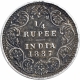 Silver Quarter Rupee Coin of Victoria Empress of Bombay Mint of 1887.